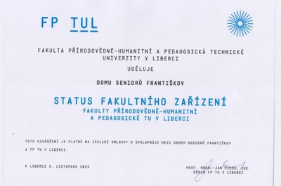 Převzetí Certifikátu Fakultního zařízení TUL