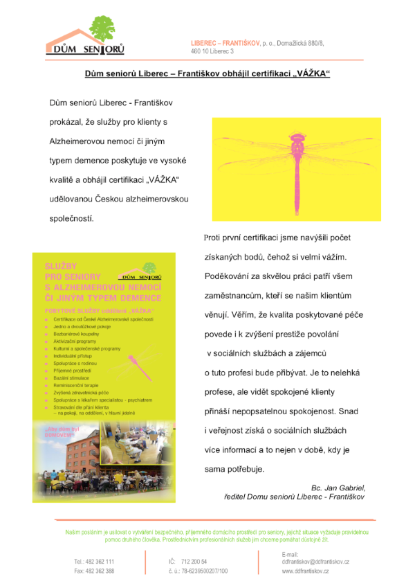 Objhajoba certifikace Vážka